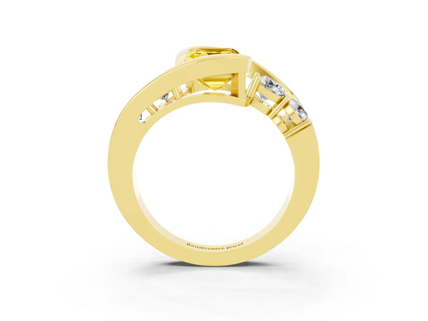 Yellow gold Bezel Set Emerald Cut Yellow Sapphire Bypass Ring with Round  Accents