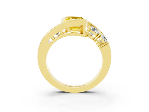 Yellow gold Bezel Set Emerald Cut Diamond Split Shank Ring_3