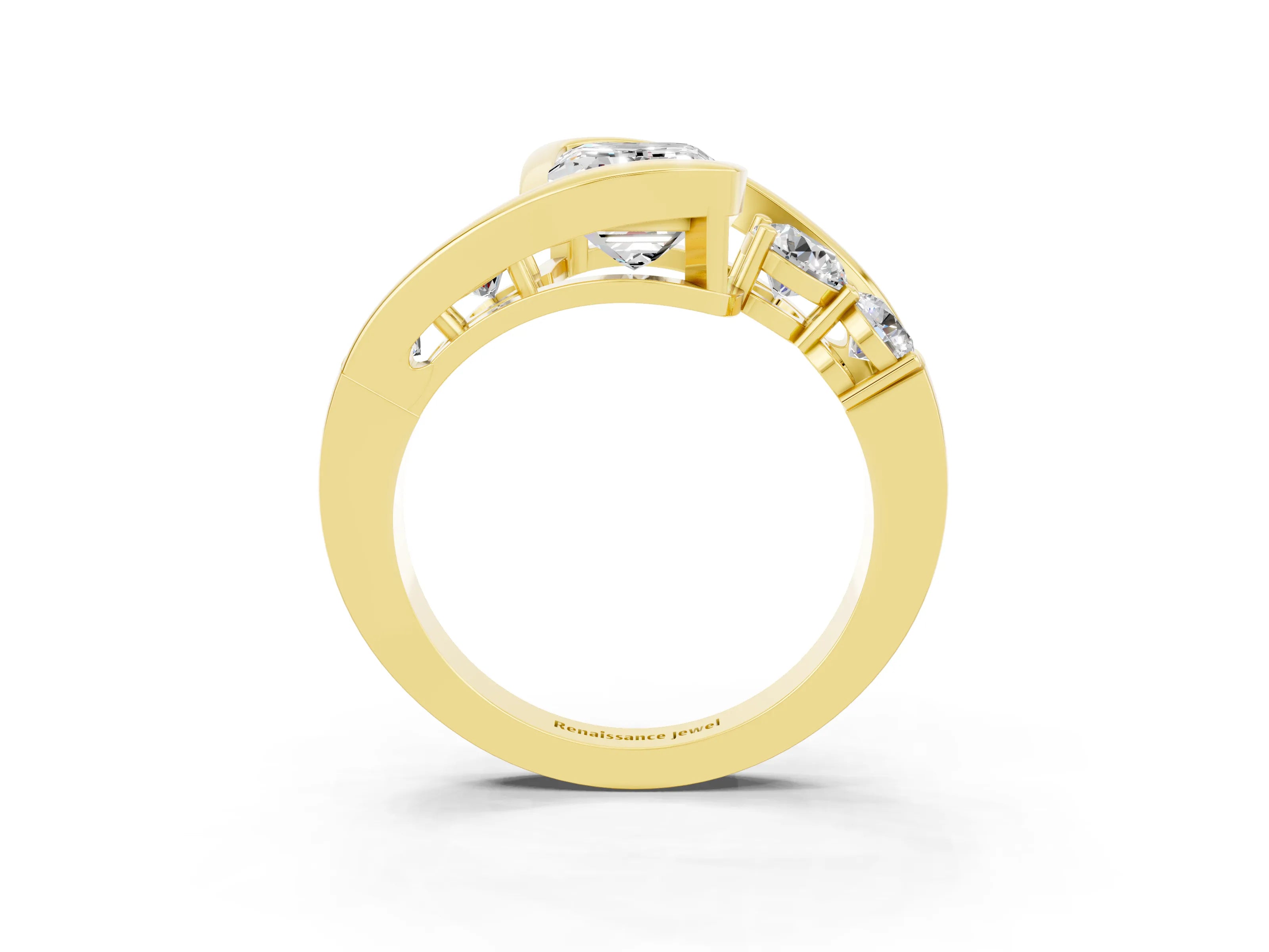 Yellow gold Bezel Set Emerald Cut Diamond Split Shank Ring_3