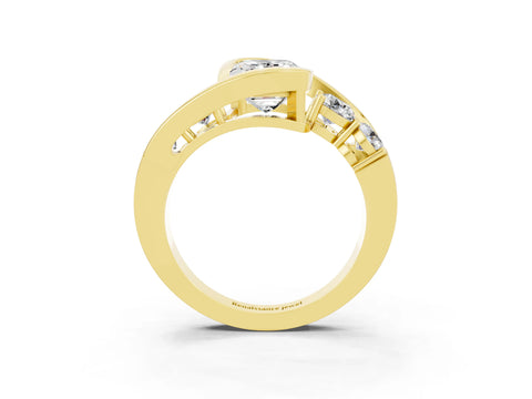 Yellow gold Bezel Set Emerald Cut Diamond Split Shank Ring_3