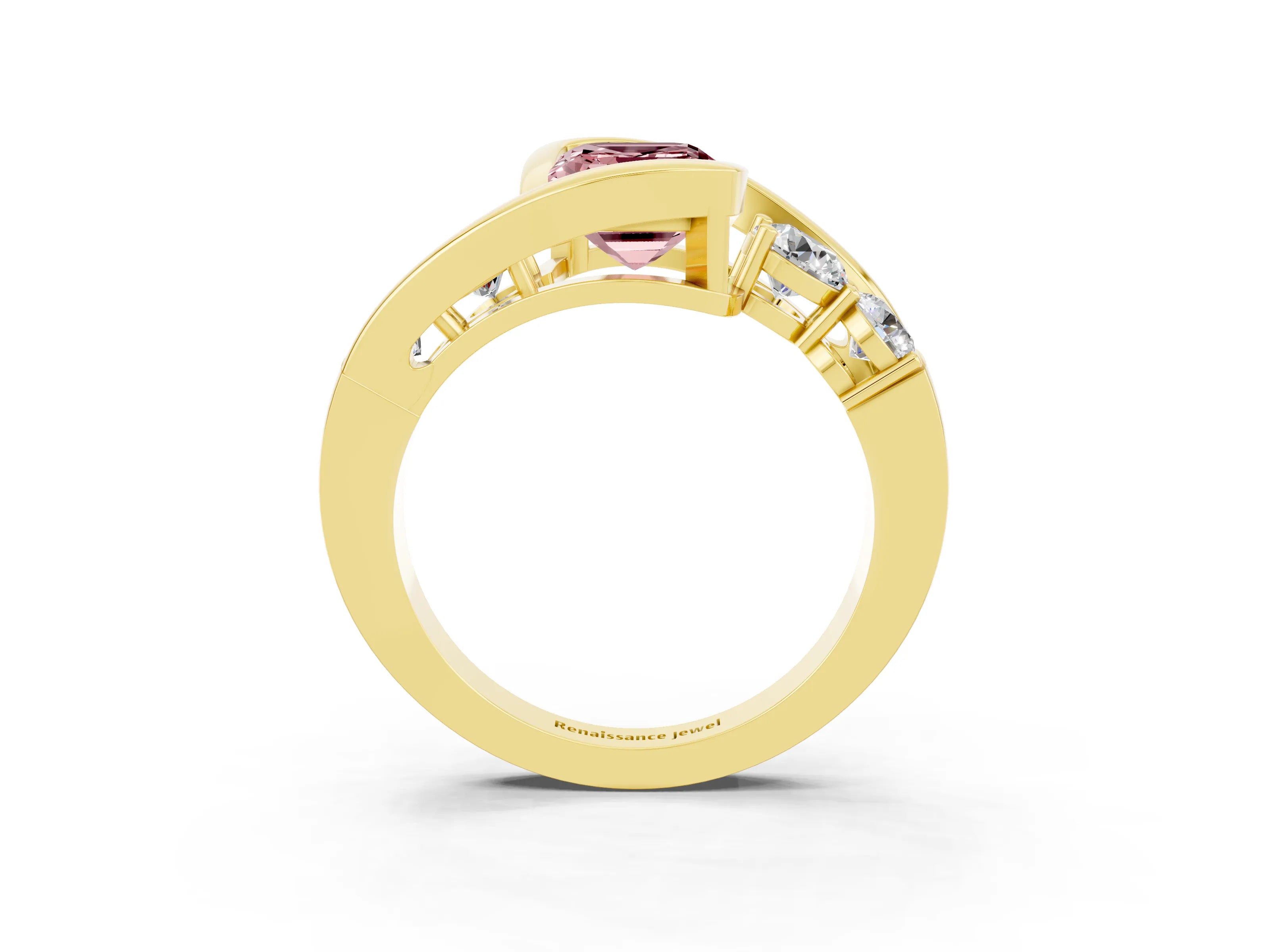 Yellow gold Bezel Set Emerald Cut Diamond Split Shank Ring_3