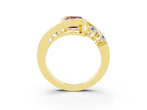 Yellow gold Bezel Set Emerald Cut Diamond Split Shank Ring_3