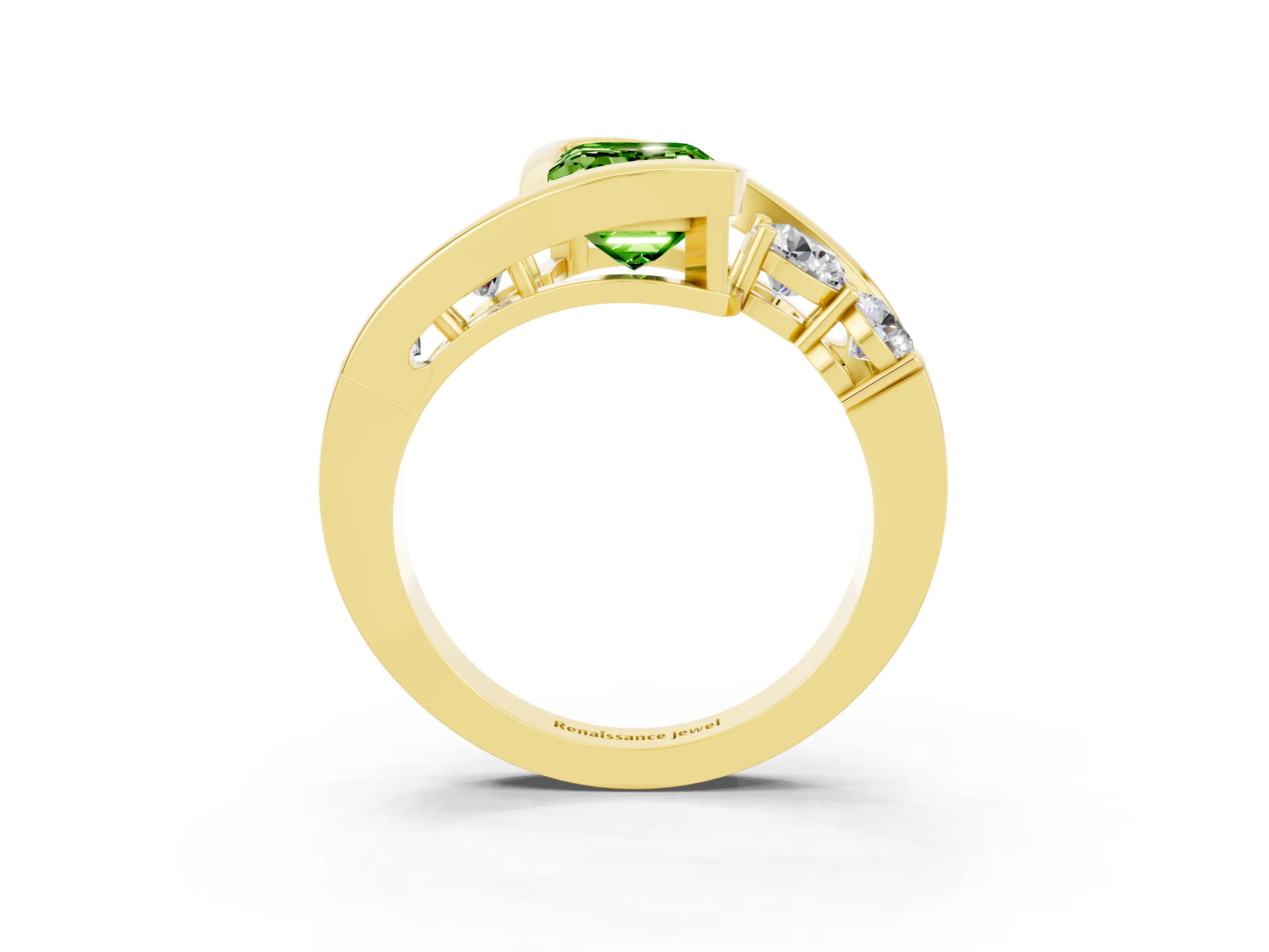 Yellow gold Bezel Set Emerald Cut Diamond Split Shank Ring_3