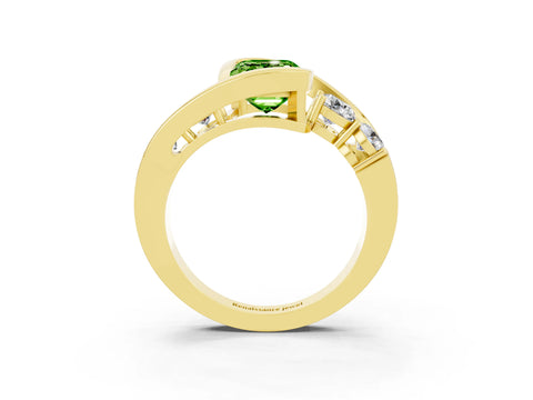 Yellow gold Bezel Set Emerald Cut Diamond Split Shank Ring_3