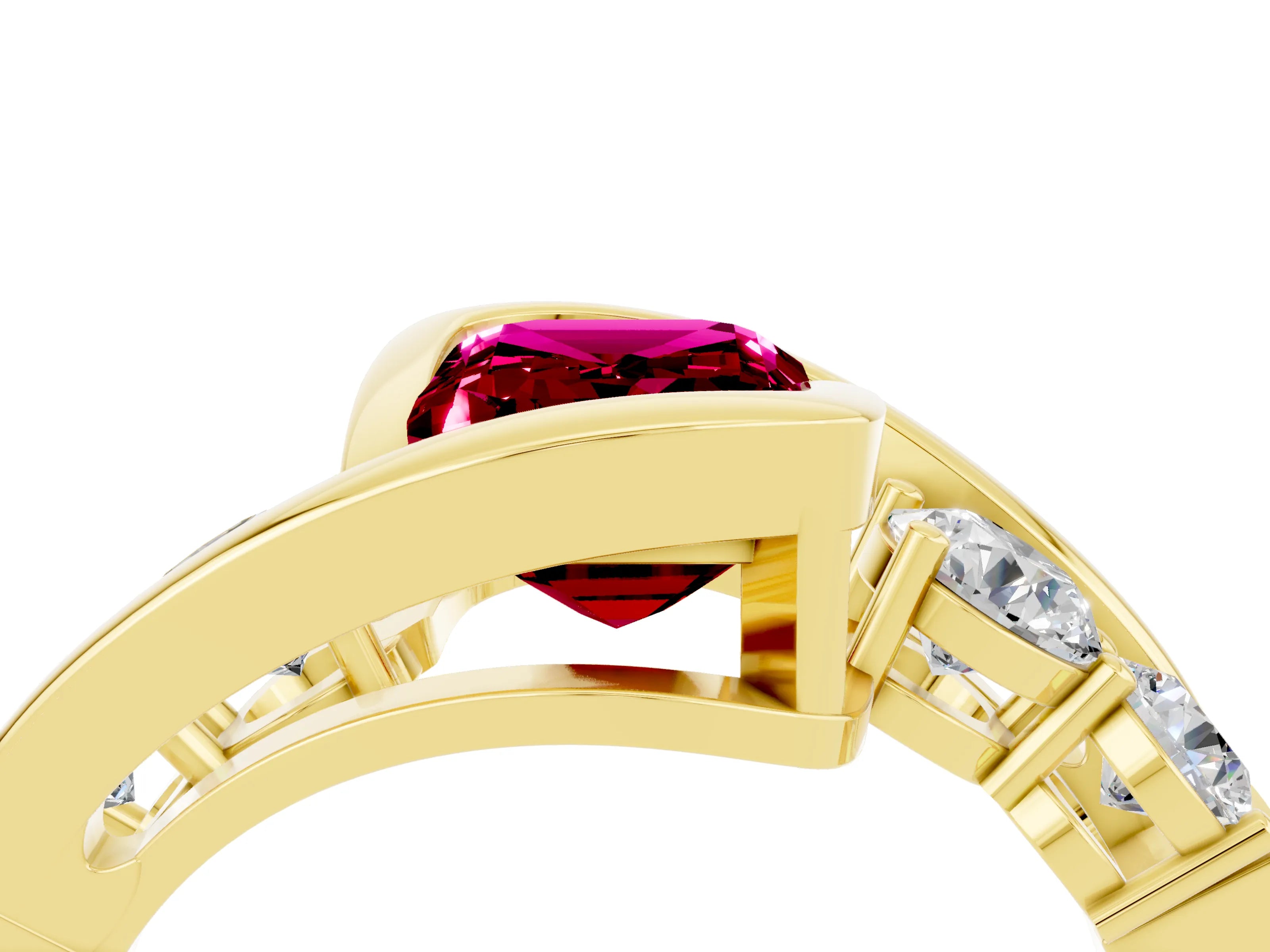 Yellow gold Bezel Set Emerald Cut Diamond Split Shank Ring_4
