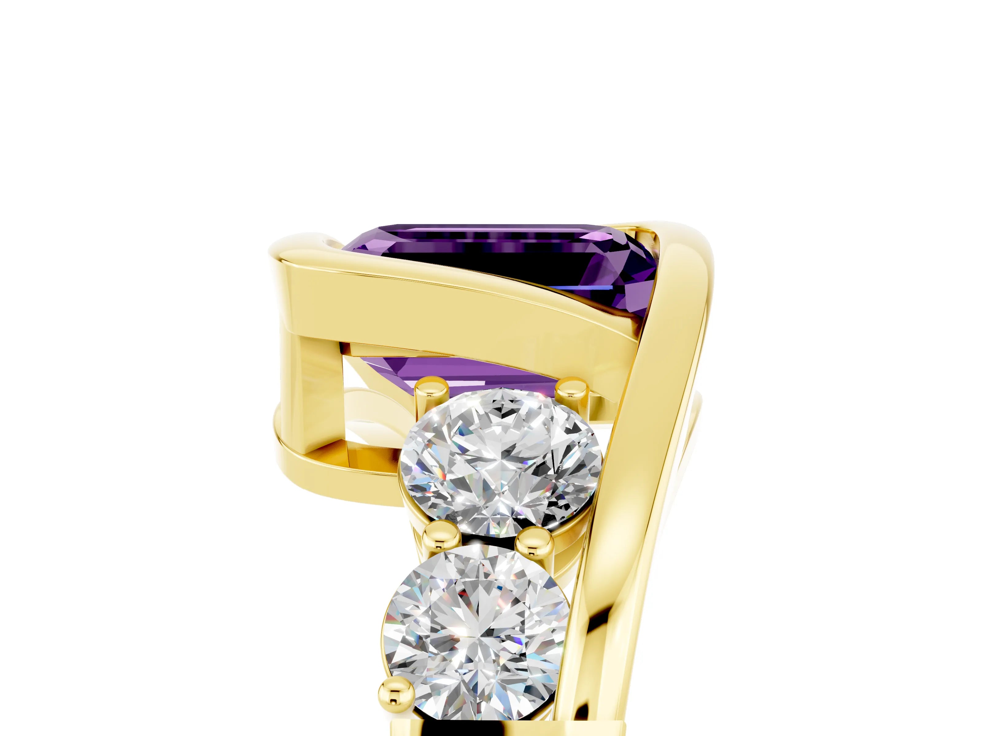 Yellow gold Bezel Set Emerald Cut Diamond Split Shank Ring_5