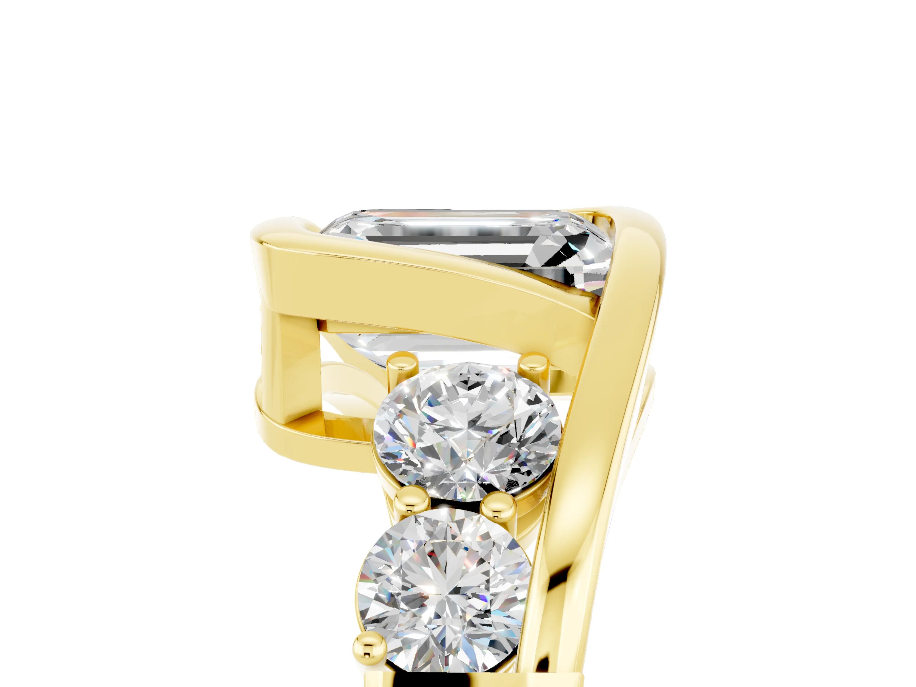 Yellow gold Bezel Set Emerald Cut Diamond Split Shank Ring_5