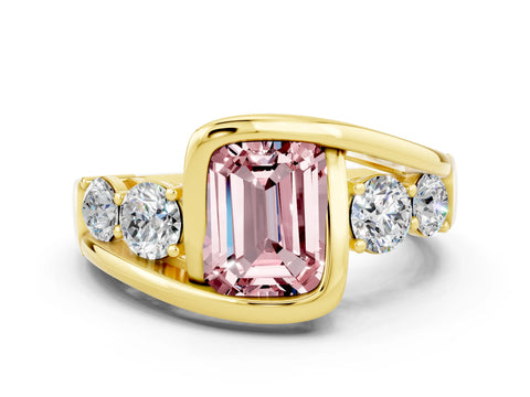Yellow gold Bezel Set Emerald Cut Diamond Split Shank Ring