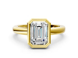 Yellow gold Bezel Set Emerald Cut Solitaire Engagement Ring with Classic Band_3
