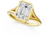 Yellow gold Bezel Set Emerald Cut Solitaire Ring with Tapered Band 2