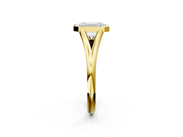 Yellow Gold Emerald Cut Bezel Solitaire Engagement Ring Setting with V Split Shank