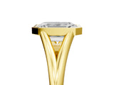 Yellow gold Bezel Set Emerald Cut Solitaire Ring with Tapered Band