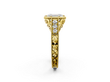 Yellow gold Bezel Set Emerald Diamond Milgrain Pave Engagement Ring_39
