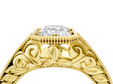 Yellow gold Bezel Set Emerald Diamond Milgrain Pave Engagement Ring_41