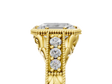 Yellow gold Bezel Set Emerald Diamond Milgrain Pave Engagement Ring_42