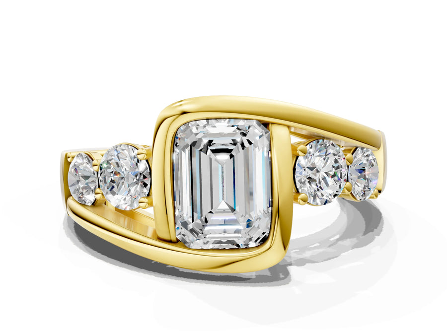 Yellow gold Bezel Set Emerald Diamond Split Shank Ring