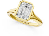 Yellow gold Bezel Set Emerald Solitaire Diamond Ring with Smooth Band 3