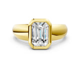 Yellow gold Bezel Set Emerald Solitaire Ring with Wide Band 1