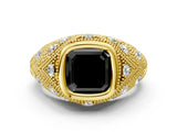 Yellow gold Bezel Set Fancy Black Asscher Cut Diamond Milgrain Band Ring