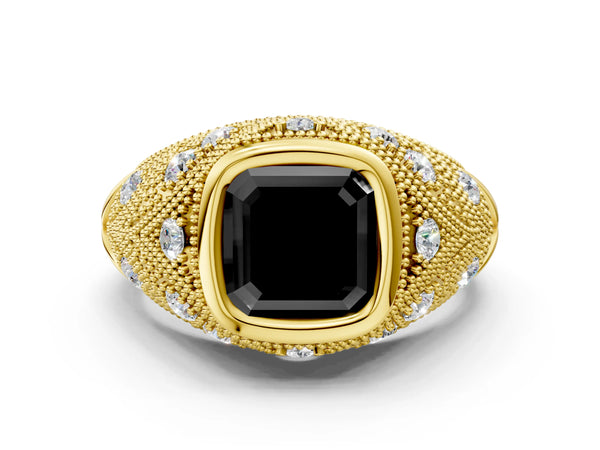 Yellow Gold Asscher Cut Vintage Bezel Engagement Ring Setting for Black Center with Milgrain