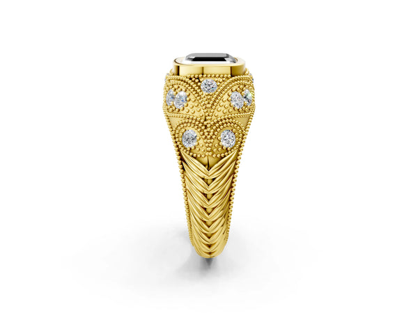 Yellow Gold Asscher Cut Vintage Bezel Engagement Ring Setting for Black Center with Milgrain