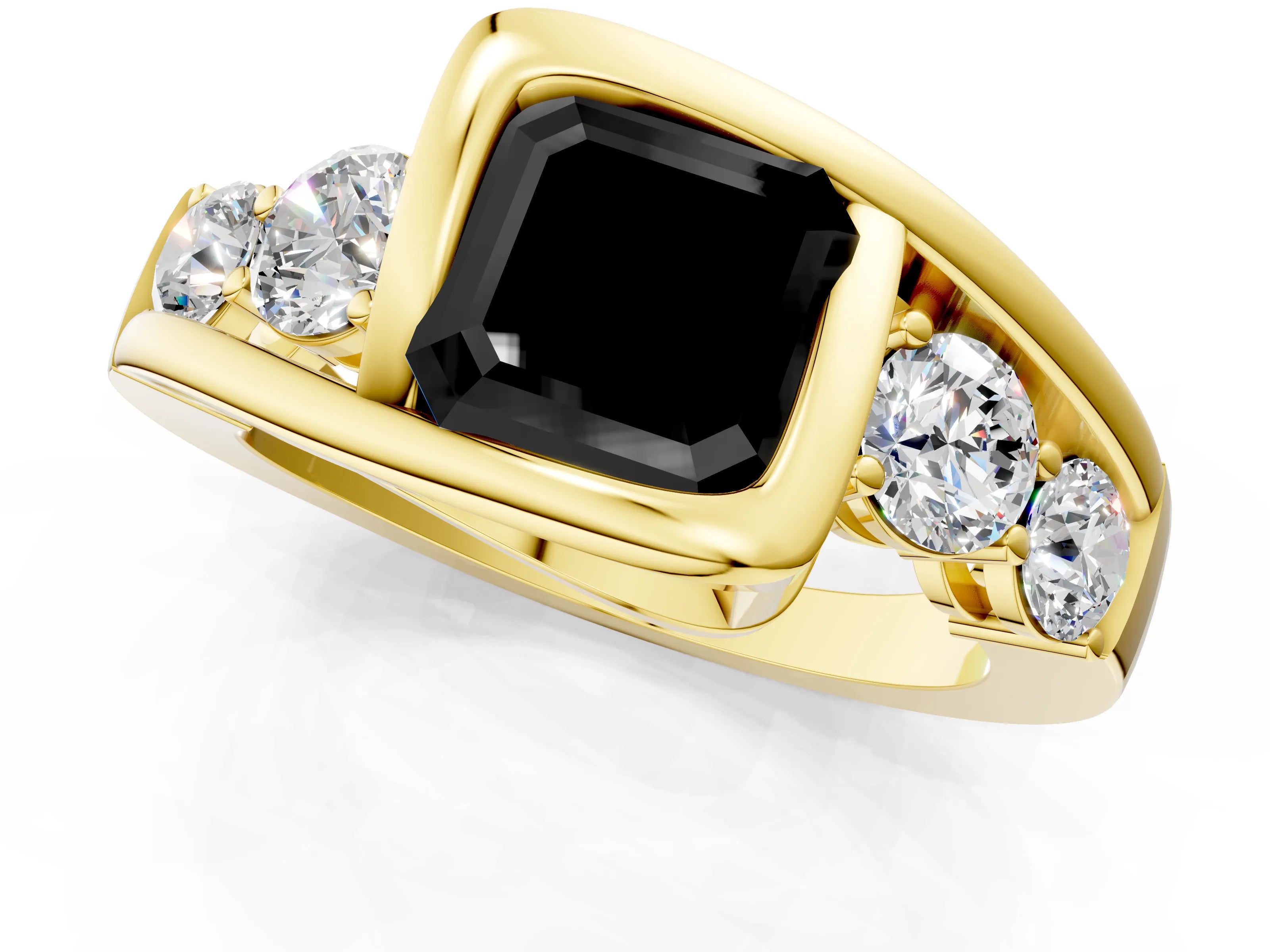 Yellow gold Bezel Set Fancy Black Asscher Cut Diamond Split Shank Ring_1