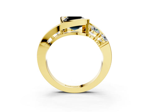 Yellow gold Bezel Set Fancy Black Asscher Cut Diamond Split Shank Ring_3