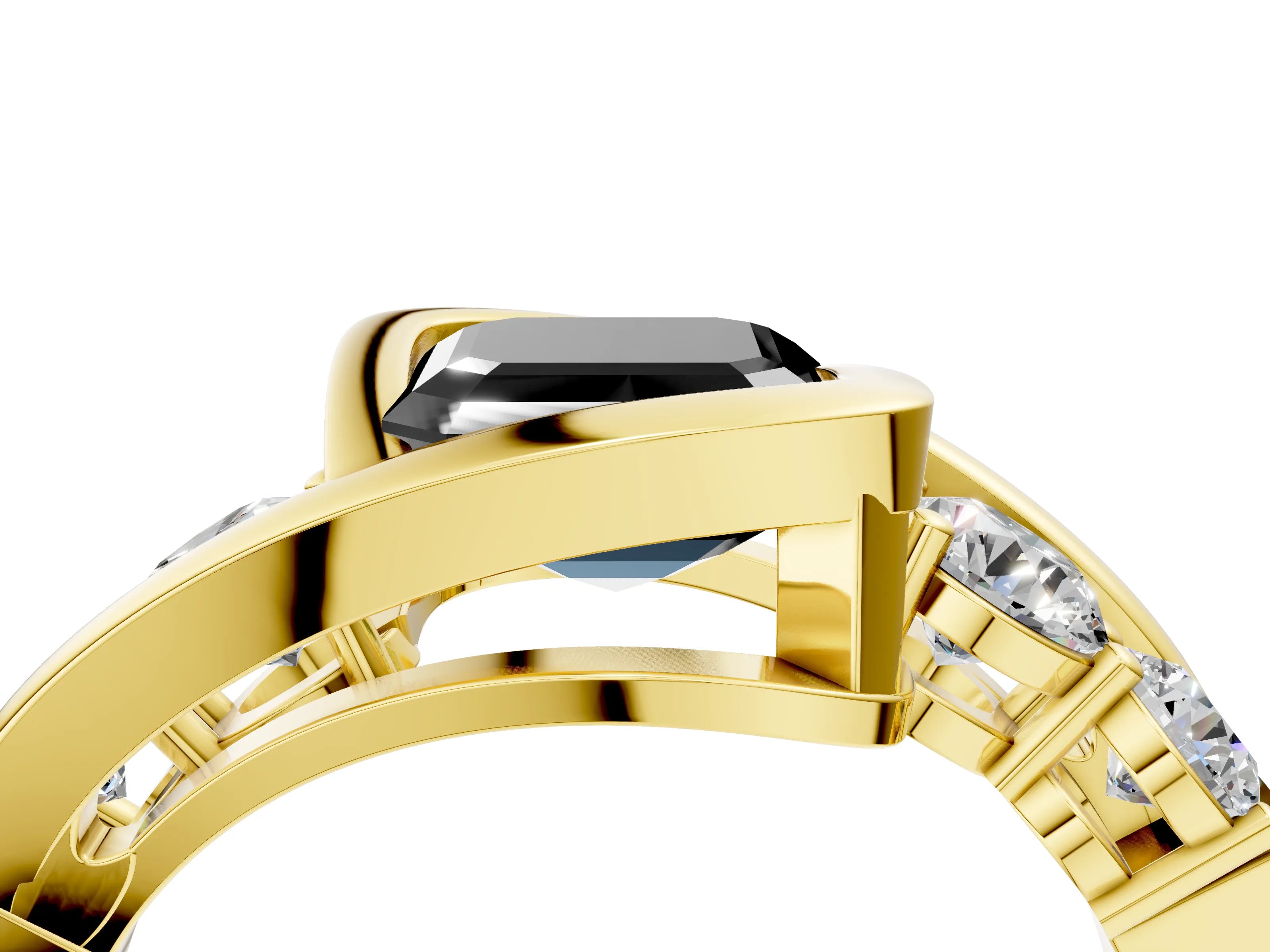 Yellow gold Bezel Set Fancy Black Asscher Cut Diamond Split Shank Ring_4