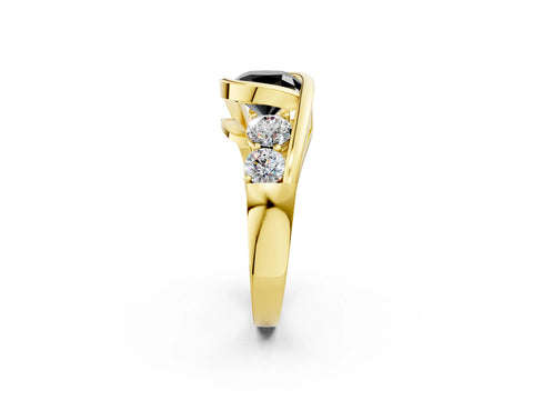 Yellow gold Bezel Set Fancy Black Cushion Cut Diamond Split Shank Ring_2