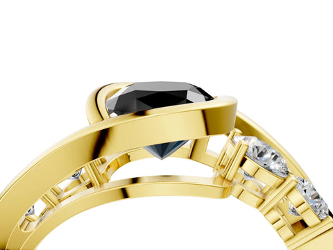 Yellow gold Bezel Set Fancy Black Cushion Cut Diamond Split Shank Ring_4