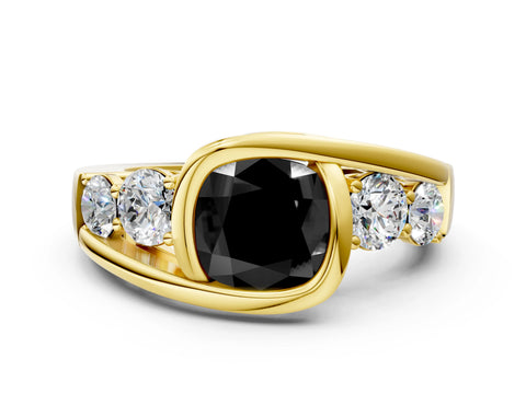 Yellow gold Bezel Set Fancy Black Cushion Cut Diamond Split Shank Ring