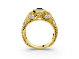 Yellow gold Bezel Set Fancy Black Emerald Cut Diamond Milgrain Band Ring_3