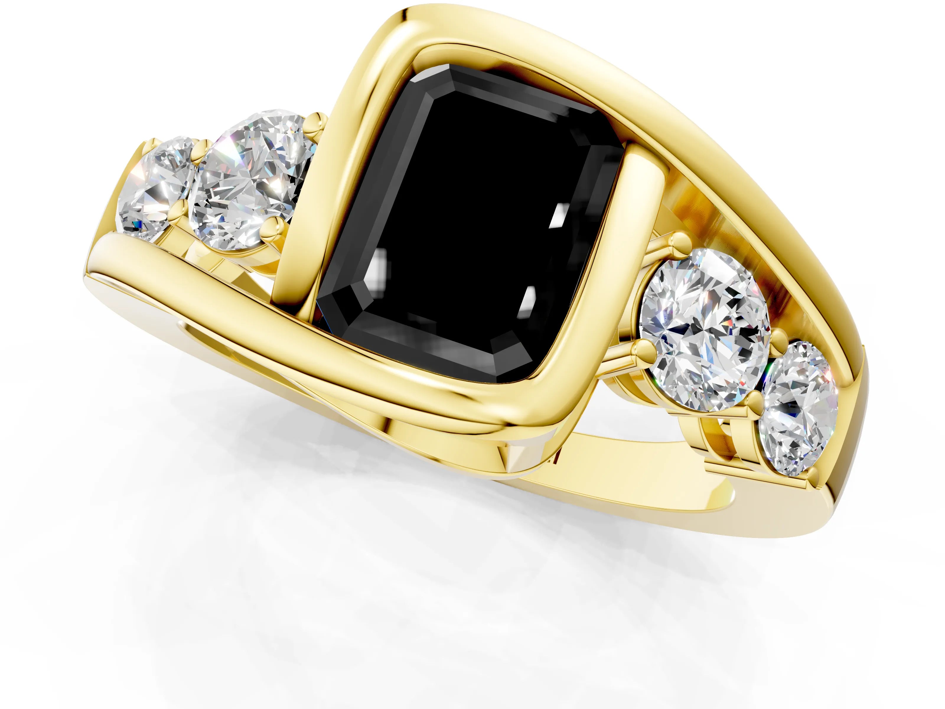 Yellow gold Bezel Set Fancy Black Emerald Cut Diamond Split Shank Ring_1