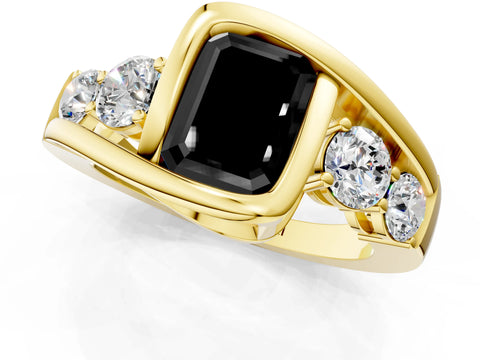 Yellow gold Bezel Set Fancy Black Emerald Cut Diamond Split Shank Ring_1