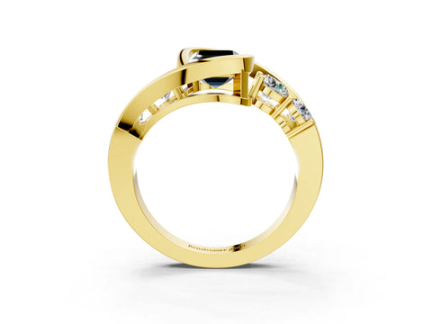Yellow gold Bezel Set Fancy Black Emerald Cut Diamond Split Shank Ring_3
