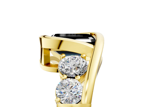 Yellow gold Bezel Set Fancy Black Emerald Cut Diamond Split Shank Ring_5