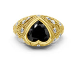 Yellow gold Bezel Set Fancy Black Heart Cut Diamond Milgrain Band Ring