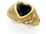 Yellow gold Bezel Set Fancy Black Heart Cut Diamond Milgrain Band Ring_1