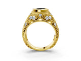 Yellow gold Bezel Set Fancy Black Heart Cut Diamond Milgrain Band Ring_3