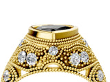 Yellow gold Bezel Set Fancy Black Heart Cut Diamond Milgrain Band Ring_4