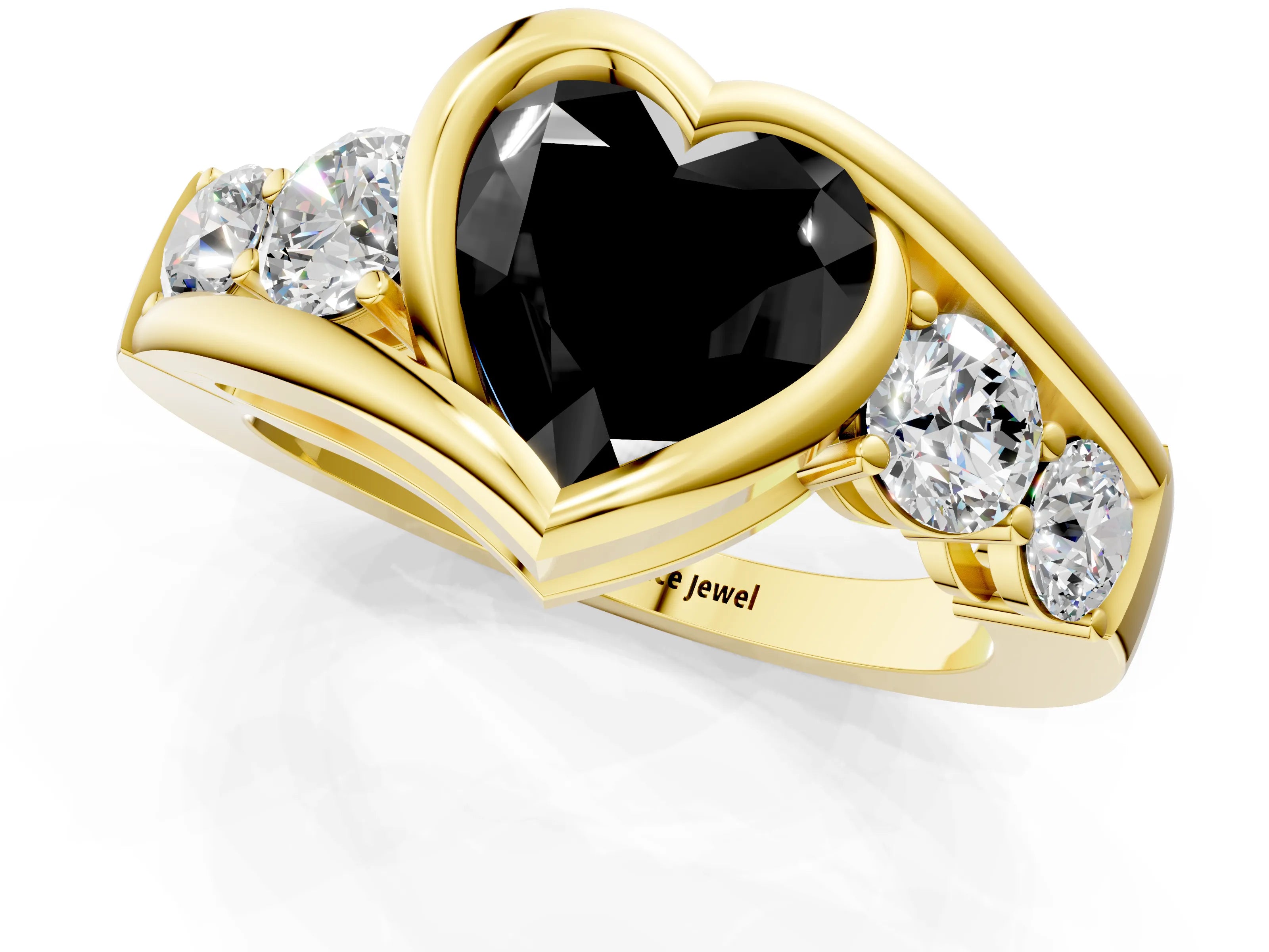 Yellow gold Bezel Set Fancy Black Heart Cut Diamond Split Shank Ring_1