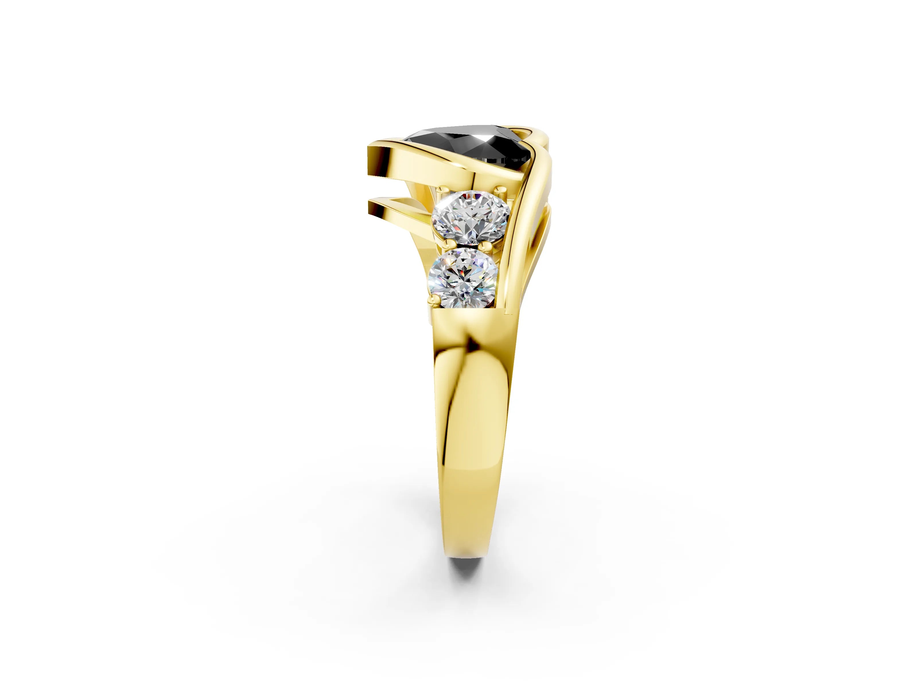 Yellow gold Bezel Set Fancy Black Heart Cut Diamond Split Shank Ring_2