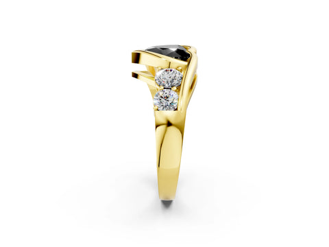 Yellow gold Bezel Set Fancy Black Heart Cut Diamond Split Shank Ring_2