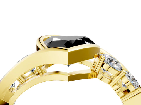 Yellow gold Bezel Set Fancy Black Heart Cut Diamond Split Shank Ring_4