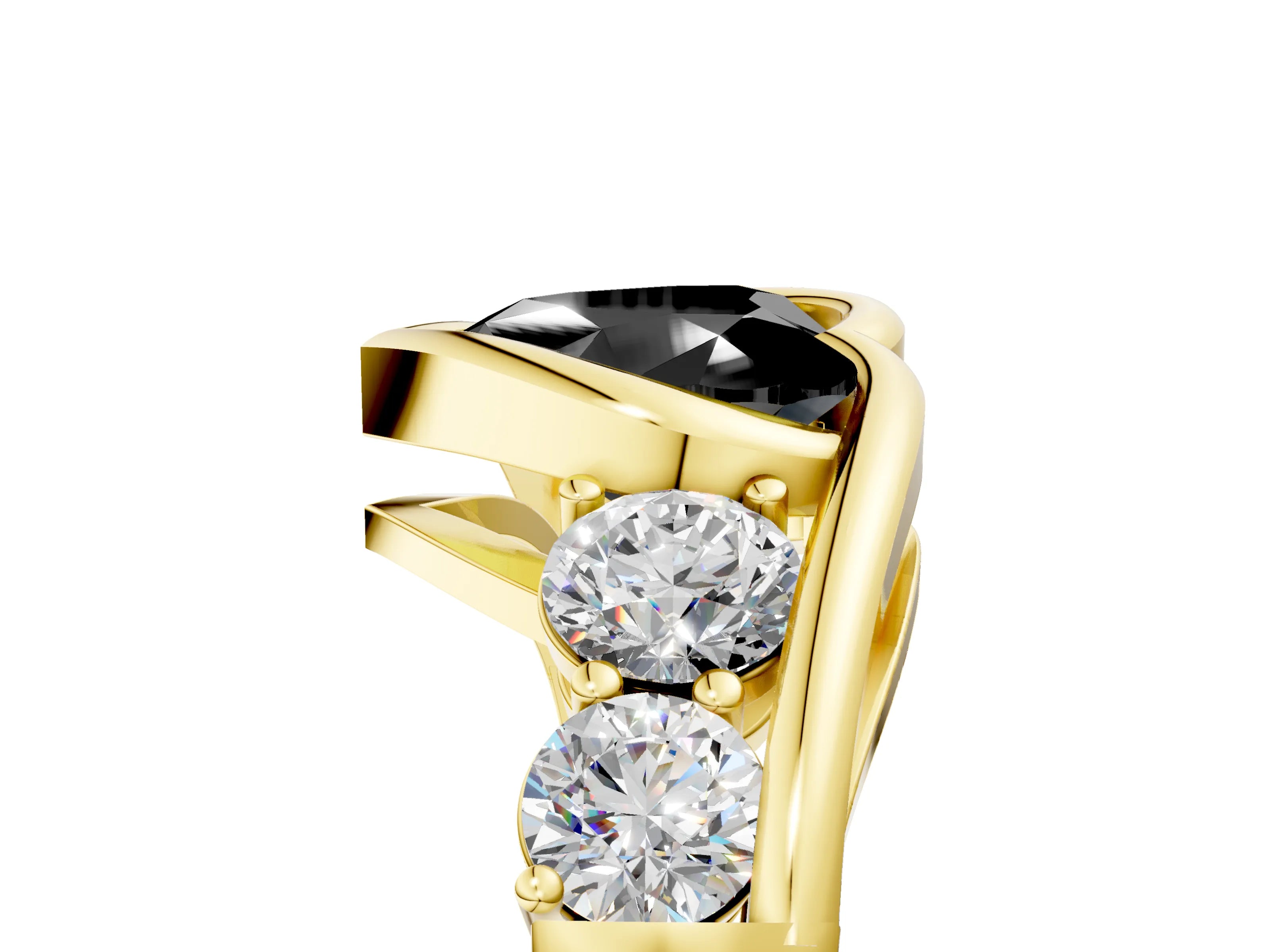 Yellow gold Bezel Set Fancy Black Heart Cut Diamond Split Shank Ring_5