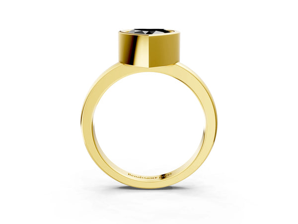 Yellow gold Bezel Set Fancy Black Heart Cut Solitaire Engagement Ring with Classic Band