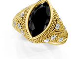 Yellow gold Bezel Set Fancy Black Marquise Cut Diamond Milgrain Band Ring_1