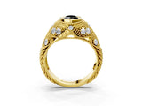 Yellow gold Bezel Set Fancy Black Marquise Cut Diamond Milgrain Band Ring_3