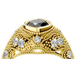 Yellow gold Bezel Set Fancy Black Marquise Cut Diamond Milgrain Band Ring_4