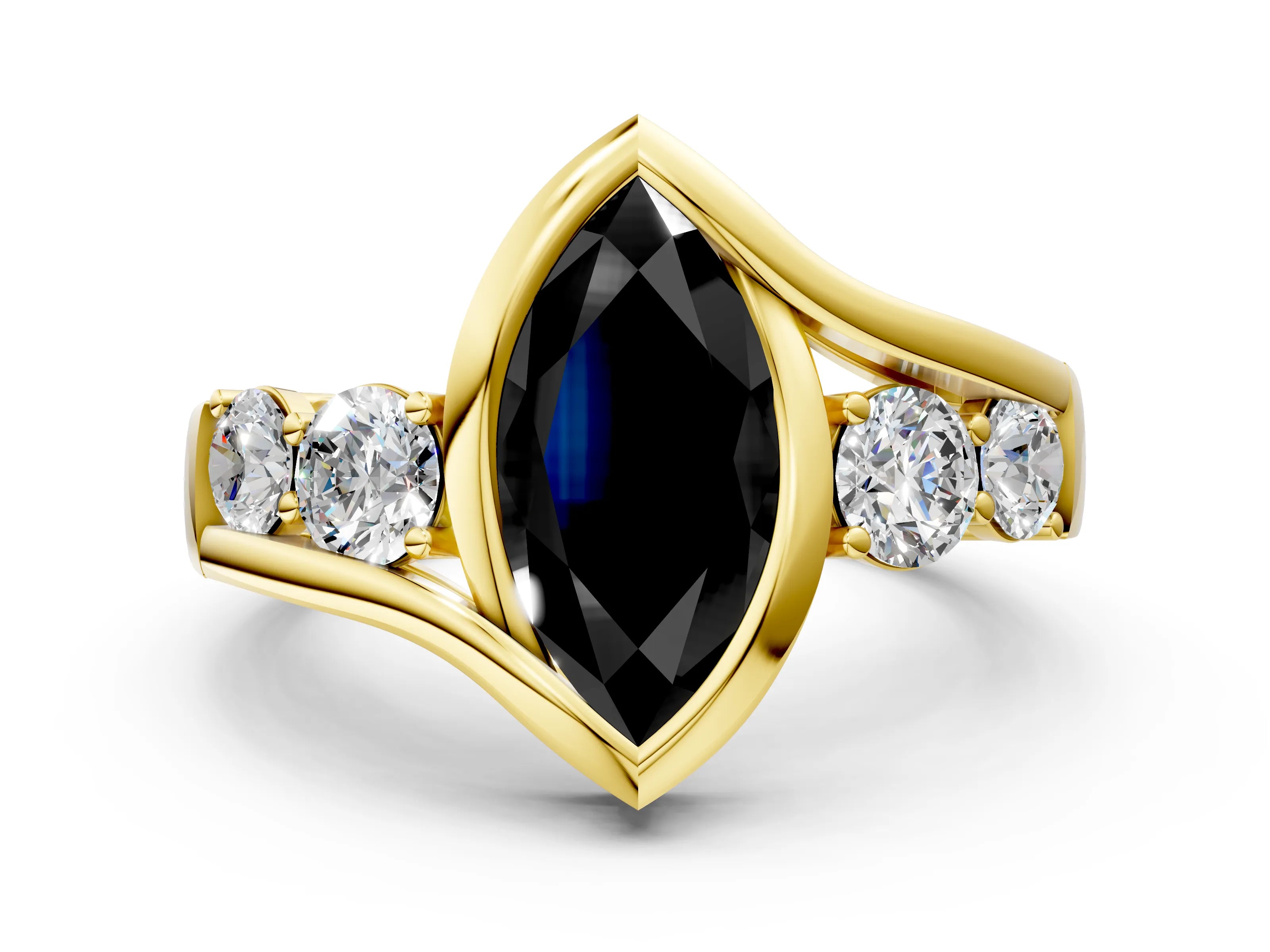 Yellow gold Bezel Set Fancy Black Marquise Cut Diamond Split Shank Ring